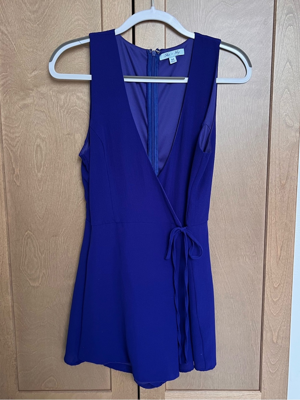 Sleeveless V-Neck Wrap Romper in Electric Blue